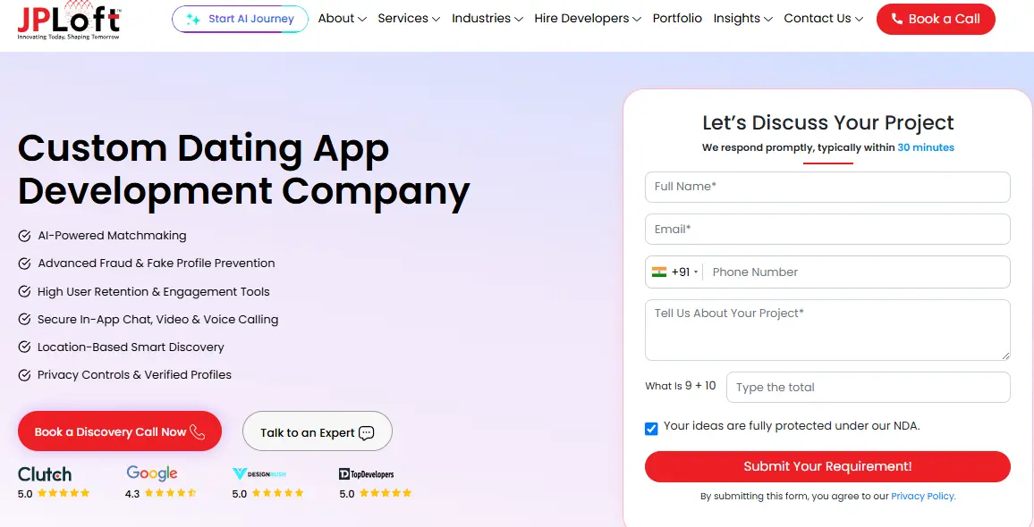 1. JPLoft- Dating App Development Company